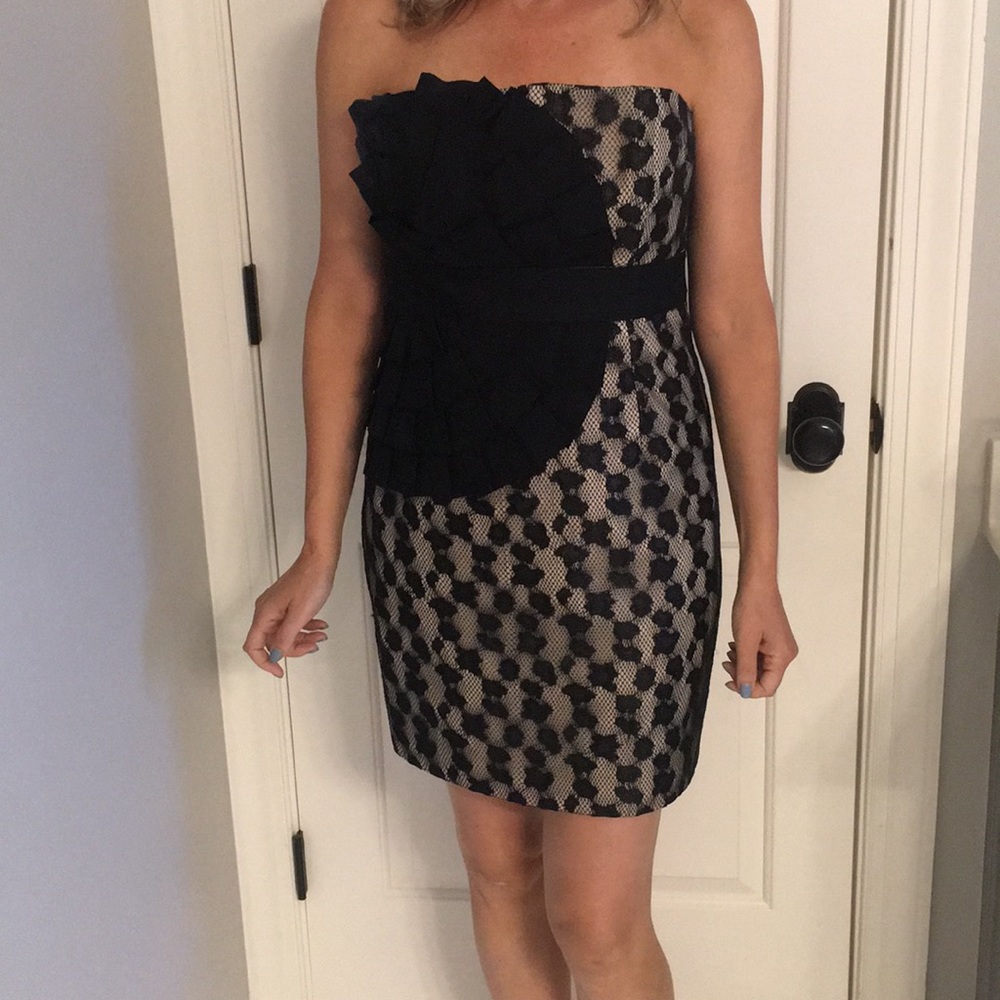 Black and Tan sparkly strapless cocktail dress